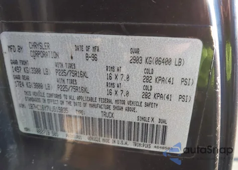 1997 Dodge Ram 1500 Lt from USA, damaged, VIN 1B7HC16Y7VJ515835